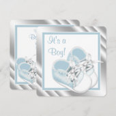 Invitation Baby Shower Garçon Bleu Argent (Devant / Derrière)