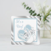Invitation Baby Shower Garçon Bleu Argent (Debout devant)