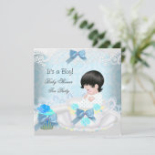 Invitation Baby shower Garçon bleu Baby Teacup Cupcake (Debout devant)