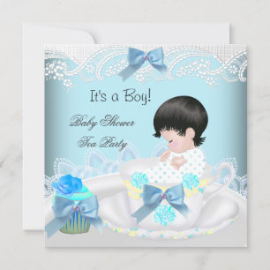 Invitation Baby Shower Garçon Bleu Bébé Tasse à Thé Cupcake 2