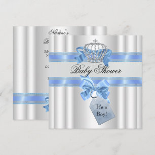 Invitation Baby Shower Garçon Bleu Blanc Couronne Prince