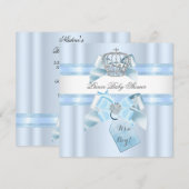 Invitation Baby shower Garçon Bleu Blanc Prince Couronne 3 (Devant / Derrière)