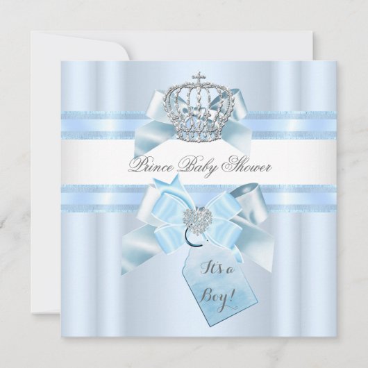Invitation Baby shower Garçon Bleu Blanc Prince Couronne 3 (Devant)