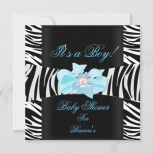 Invitation Baby shower Garçon Bleu Bleu noir blanc Zèbre Impr