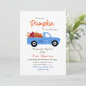 Invitation Baby shower Garçon Bleu Citrouille est en route (Debout devant)