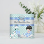 Invitation Baby shower Garçon Bleu Couronne Turquoise Giraffe (Debout devant)