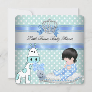 Invitation Baby shower Garçon Bleu Couronne Turquoise Giraffe