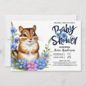 Invitation Baby shower Garçon bleu de la forêt d'écureuils en (Devant)