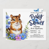 Invitation Baby shower Garçon bleu de la forêt d'écureuils en (Devant / Derrière)