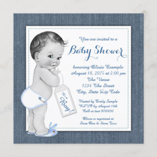 Invitation Baby Shower Garçon Bleu Denim