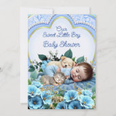 Invitation Baby shower garçon bleu doux Chien chaton (Devant)