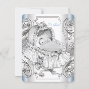 Invitation Baby Shower Garçon Bleu et Argent