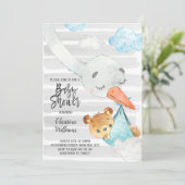 Invitation Baby shower Garçon  Bleu et gris (Debout devant)