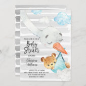 Invitation Baby shower Garçon  Bleu et gris (Devant / Derrière)