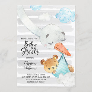 Invitation Baby shower Garçon Bleu et gris
