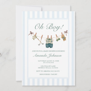 Invitation Baby Shower Garçon Bleu Gingham Golf