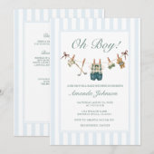 Invitation Baby Shower Garçon Bleu Gingham Golf (Devant / Derrière)