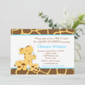 Invitation Baby shower Garçon bleu Giraffe (Debout devant)