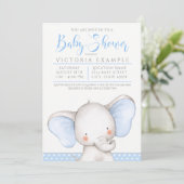 Invitation Baby Shower Garçon Bleu Gris Éléphant (Debout devant)