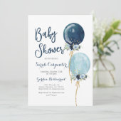 Invitation Baby shower garçon bleu marine ballons (Debout devant)