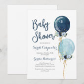 Invitation Baby shower garçon bleu marine ballons (Devant / Derrière)