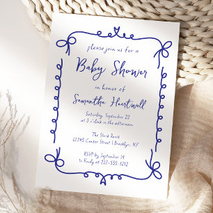 Invitation Baby-Shower Garçon Bleu Marine Calligraphié Fantai