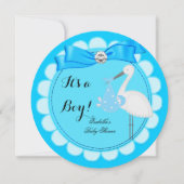 Invitation Baby shower Garçon Bleu mignon Bleu Garçon Stork (Devant)