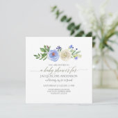 Invitation Baby shower garçon bleu n Roses blanches Bois rust (Debout devant)