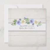 Invitation Baby shower garçon bleu n Roses blanches Bois rust (Dos)