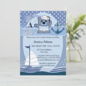 Invitation Baby shower Garçon bleu nautique (Debout devant)