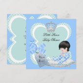Invitation Baby shower Garçon Bleu Petit Prince Couronne (Devant / Derrière)