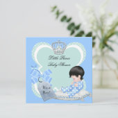Invitation Baby shower Garçon Bleu Petit Prince Couronne (Debout devant)