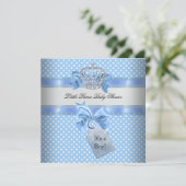 Invitation Baby shower Garçon Bleu Petit Prince Couronne (Debout devant)