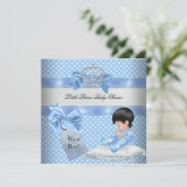 Invitation Baby shower Garçon Bleu Petit Prince Couronne (Debout devant)