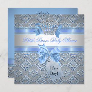 Invitation Baby shower Garçon Bleu Petit Prince Couronne