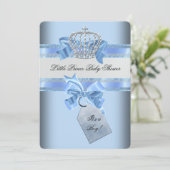 Invitation Baby shower Garçon Bleu Petit Prince Couronne (Debout devant)
