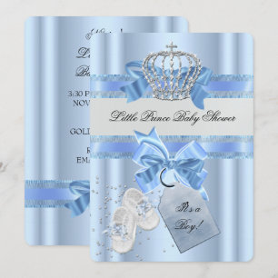 Invitation Baby Shower Garçon Bleu Petit Prince Couronne 3a
