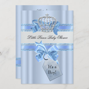 Invitation Baby shower Garçon Bleu Petit Prince Couronne 5 x 