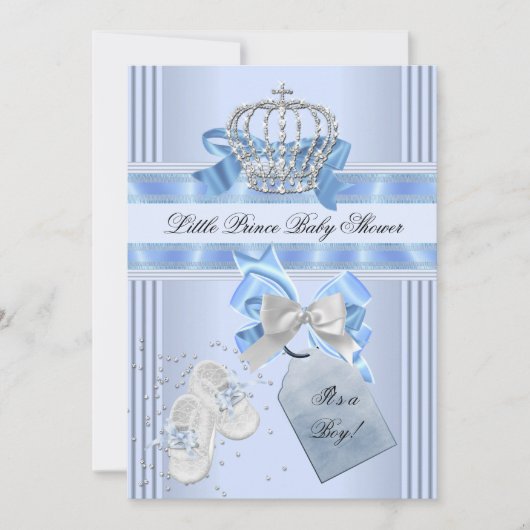Invitation Baby shower Garçon Bleu Petit Prince Couronne 5a (Devant)