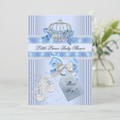 Invitation Baby shower Garçon Bleu Petit Prince Couronne 5a (Debout devant)