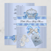 Invitation Baby shower Garçon Bleu Petit Prince Couronne 5a (Devant / Derrière)
