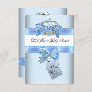 Invitation Baby shower Garçon Bleu Petit Prince Couronne arc 