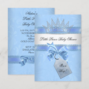 Invitation Baby Shower Garçon Bleu Petit Prince Couronne Dama