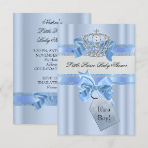 Invitation Baby Shower Garçon Bleu Petit Prince Couronne SML