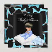 Invitation Baby shower garçon bleu Poster de animal noir (Devant / Derrière)
