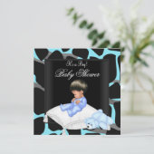 Invitation Baby shower garçon bleu Poster de animal noir (Debout devant)