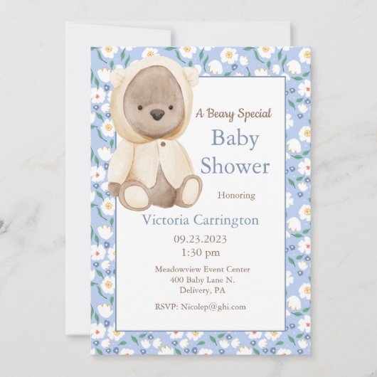 Invitation Baby shower Garçon bleu Teddy Bear (Devant)