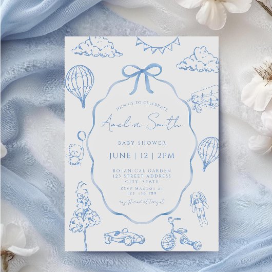 Invitation Baby shower Garçon bleu Toile De Jouy