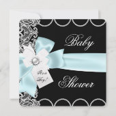 Invitation Baby shower Garçon Bleu Turquoise noir blanc dente (Devant)