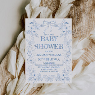 Invitation Baby Shower Garçon Bleu Vintage